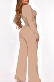 Tangerine Red Sexy Solid Hollowed Out Split Joint Square Collar Straight Jumpsuits