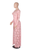 Pink Sexy Patchwork Lace V Neck Irregular Dress Dresses
