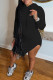 Black Fashion Casual Solid Slit Hooded Collar One Step Skirt Dresses