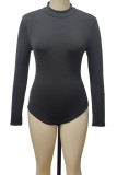 Black Sexy Solid Patchwork Zipper Half A Turtleneck Skinny Bodysuits