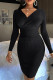 Black Casual Solid Patchwork V Neck Pencil Skirt Dresses