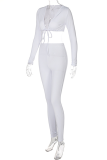 Apricot Sexy Solid Patchwork V Neck Long Sleeve Two Pieces