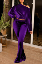 Purple Casual Solid Split Joint One Shoulder Long Sleeve Two Pieces