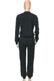 Black Fashion Casual Solid Split Joint O Neck Long Sleeve Two Pieces