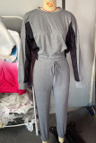 Apricot Fashion Casual Patchwork Basic O Neck Long Sleeve Two Pieces