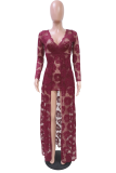 Pink Sexy Patchwork Lace V Neck Irregular Dress Dresses