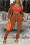 Pink Casual Solid Patchwork Turndown Collar Long Sleeve Two Pieces