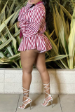 Red Sexy Striped Patchwork V Neck Long Sleeve Two Pieces