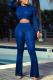 Dark Blue Casual Solid Patchwork O Neck Long Sleeve Two Pieces