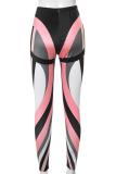 Pink Sexy Print Patchwork Skinny High Waist Pencil Full Print Bottoms