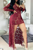 Pink Sexy Patchwork Lace V Neck Irregular Dress Dresses