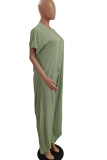 Pale Red Casual Solid Patchwork Buckle O Neck Loose Jumpsuits
