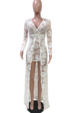 Pink Sexy Patchwork Lace V Neck Irregular Dress Dresses
