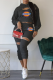 Black Casual Print Patchwork Hooded Collar Long Sleeve Two Pieces