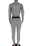 White Casual Street Print Patchwork O Neck Long Sleeve Two Pieces