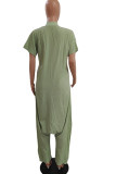 Pale Red Casual Solid Patchwork Buckle O Neck Loose Jumpsuits