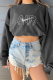 Black Gray Casual Patchwork Embroidered O Neck Tops