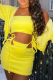 Yellow Sexy Solid Patchwork Strapless Long Sleeve Three Pieces
