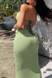 Green Fashion Sexy Solid Bandage Backless Halter Sleeveless Two Pieces