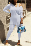 Apricot Fashion Casual Solid Hollowed Out V Neck Long Sleeve Two Pieces