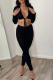 Black Sexy Solid Patchwork V Neck Long Sleeve Two Pieces