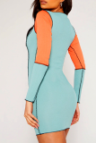 Blue Sexy Solid Patchwork O Neck Pencil Skirt Dresses