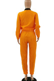 Tangerine Casual Solid Lace Patchwork Zipper Collar Long Sleeve Two Pieces