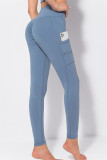 Gray Blue Casual Sportswear Solid Split Joint Skinny High Waist Pencil Solid Color Bottoms