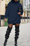 Red Fashion Casual Solid Zipper Hooded Collar Long Sleeve Dresses