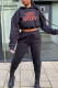 Black Fashion Casual Print Patchwork Hooded Collar Long Sleeve Two Pieces