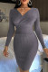 Blue Gray Casual Solid Patchwork V Neck Pencil Skirt Dresses