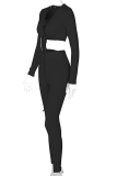 Apricot Sexy Solid Patchwork V Neck Long Sleeve Two Pieces
