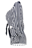 Red Sexy Striped Patchwork V Neck Long Sleeve Two Pieces