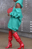 Red Fashion Casual Solid Zipper Hooded Collar Long Sleeve Dresses