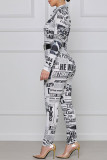 Blue Fashion Street Print Patchwork Turndown Collar Jumpsuits