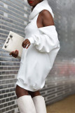 Red Fashion Casual Solid Zipper Hooded Collar Long Sleeve Dresses