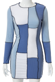 Blue Sexy Solid Patchwork O Neck Pencil Skirt Dresses