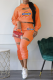 Tangerine Red Casual Print Patchwork Hooded Collar Long Sleeve Two Pieces