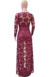 Pink Sexy Patchwork Lace V Neck Irregular Dress Dresses
