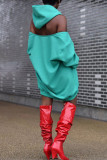 Red Fashion Casual Solid Zipper Hooded Collar Long Sleeve Dresses