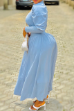 Light Blue Casual Solid Patchwork Half A Turtleneck Cake Skirt Dresses