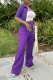 Purple Casual Solid Patchwork Zipper Collar Half Sleeve Two Pieces