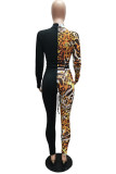 Black Red Fashion Sexy Print Patchwork O Neck Jumpsuits