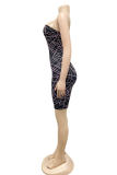Pink Sexy Print Patchwork One Shoulder Pencil Skirt Dresses