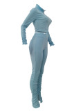 Pink Casual Solid Patchwork Fold Zipper Zipper Collar Long Sleeve Two Pieces