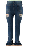 The cowboy blue Sexy Street Solid Ripped Split Joint High Waist Boot Cut Denim Jeans