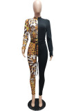 Black Red Fashion Sexy Print Patchwork O Neck Jumpsuits