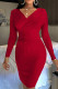 Red Casual Solid Patchwork V Neck Pencil Skirt Dresses