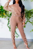 Apricot Fashion Casual Patchwork Basic O Neck Long Sleeve Two Pieces