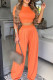 Orange Fashion Casual Print Split Joint O Neck Short Sleeve Two Pieces